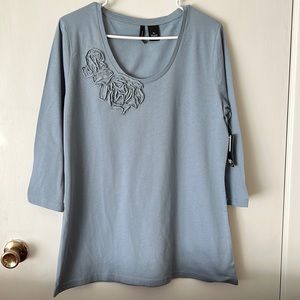 New Direction Womens Shirt Long Sleeve Blue Gray XL